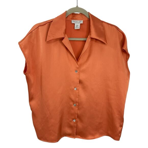 Rachel Zoe Satin Sleeveless Point collar Button Up Blouse Orange size Small - Picture 8 of 8